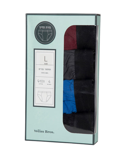 תחתון גבר סליפ100% כותנה גומי חיצוני - 4 במארז