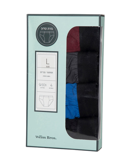 תחתון גבר סליפ100% כותנה גומי חיצוני - 4 במארז