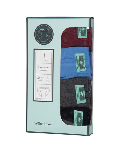 תחתון גבר סליפ100% כותנה גומי פנימי - 4 במארז