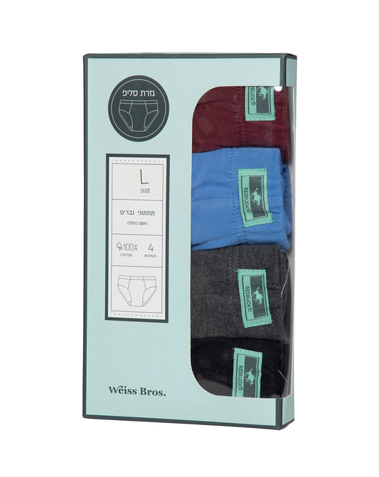 תחתון גבר סליפ100% כותנה גומי פנימי - 4 במארז