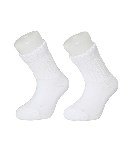 גרבי ספורט ריפוד מגבת לילדים בצבע לבן  - 2 במארז