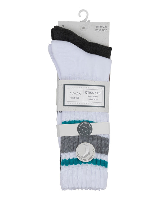 גרבי ספורט ריפוד מגבת לגבר צבעוני  - 2 במארז