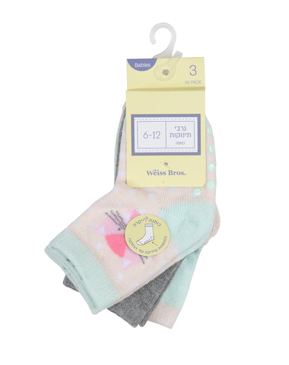 גרבי תינוקות כותנה צבעוני בתוספת סיליקון נגד החלקה - 3 במארז