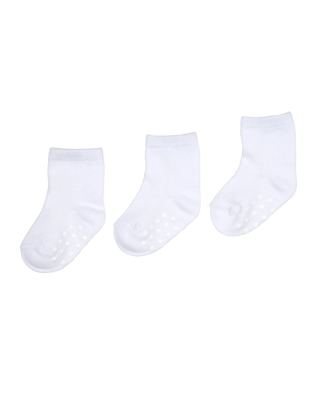 גרבי תינוקות כותנה לבן בתוספת סיליקון נגד החלקה - 3 במארז