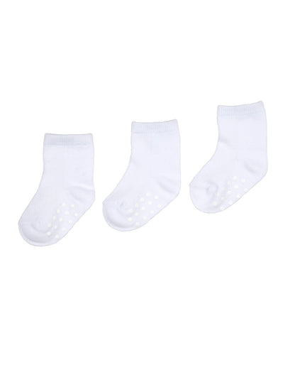 גרבי תינוקות כותנה לבן בתוספת סיליקון נגד החלקה - 3 במארז